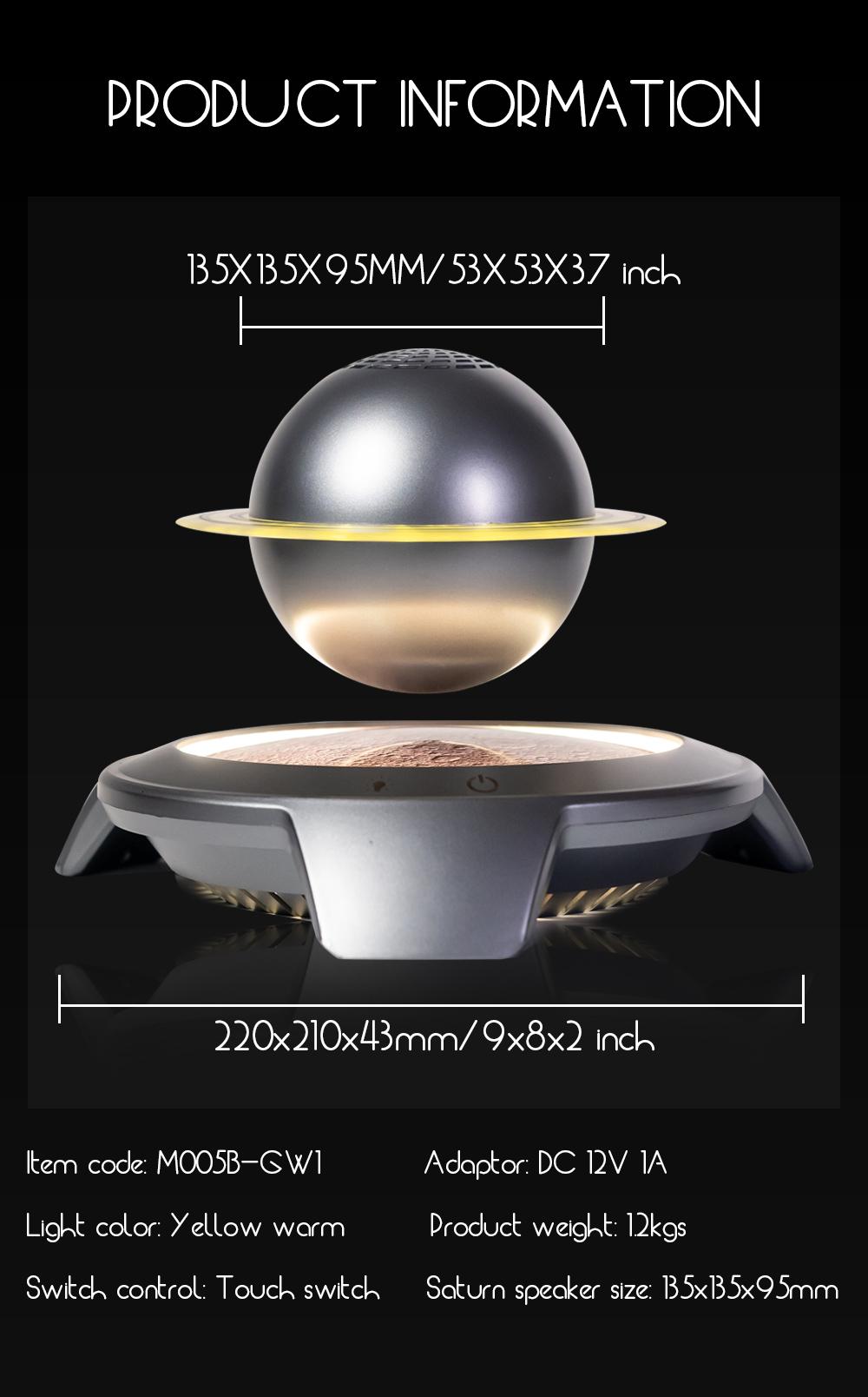 Bluetooth Speaker Magnetic Levitating Saturn Speaker, Floating Bluetooth 5.3 Speaker with LED Night Light, 360° Stereo Sound Wireless Speaker, Unique Tech Gift for Home Office Decor, Futuristic Space Themed Desk Ornament