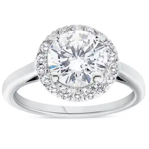 1.75 ct Round Diamond Halo Engagement Ring 14k White Gold Lab Grown