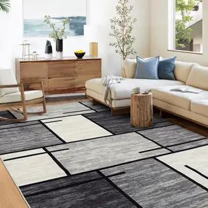 【GARVEE】Washable Rugs - Modern Geometric Non-Slip Area Rugs in Various Sizes (9x12, 8x10, 5x7, 4x6, 2x6) - Soft & Stain Resistant in Grey, Blue/Taupe