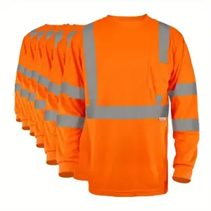 6pcs Hi Vis Reflective ANSI Safety Long Sleeve HIGH Visibility Breathable T Shirt For Work Warehouse Construction Outdoor Sports Night Fishing Long Sleeve T-Shirt/Reflective Strips Cotton Feel Chest Pocket Neon Green/Yellow