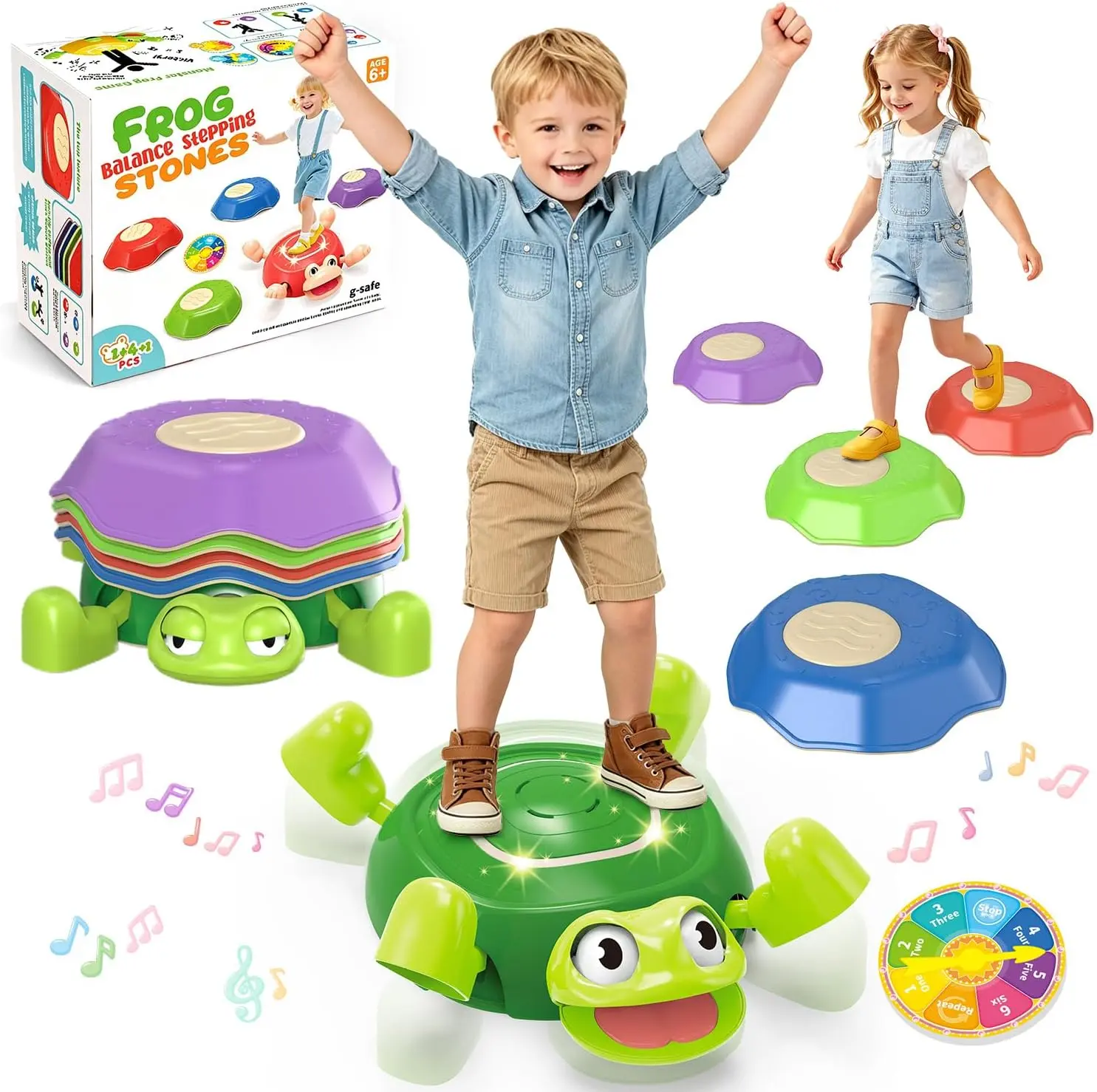 6 Pcs Non-Slip Stackable Stepping Stones Toddler Toys, 3-4 Years Sensory Toy for Body Coordination & Building Gross Motor Skills, 12x8.07x3.54 Inches Space-Saving Indoor-Outdoor Obstacle Course, Ideal Christmas Birthday Gifts