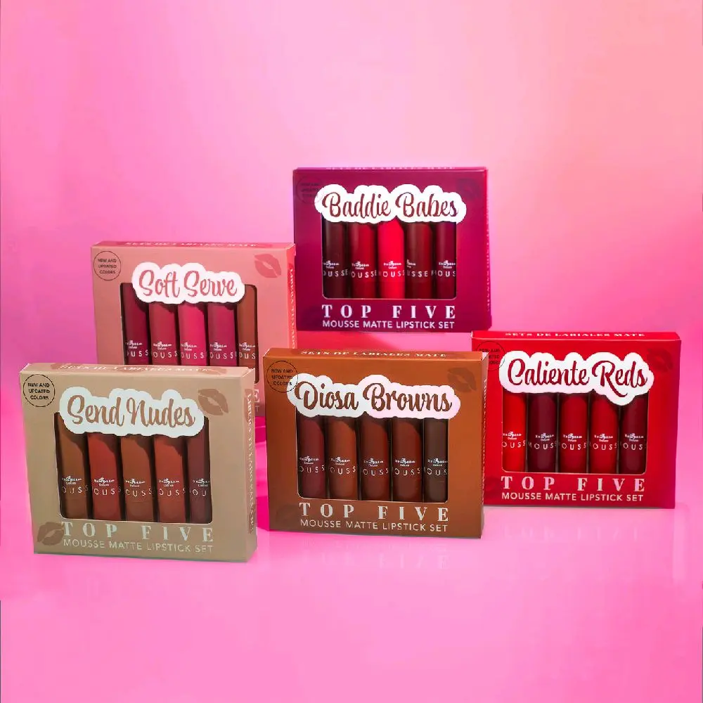 Italia Deluxe Top Five Lip Kit,  Mousse Matte Lipsticks, Creamy, Highly Pigmented, Long Lasting Lip Makeup Combo Smooth Chocolate Set