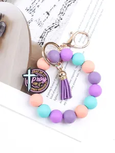 Hands-Free Wristlet Keychain - Aesthetic Silicone Bead Bangle Key Ring - Nurse Appreciation Gifts - Inspirational Bracelet Key Holder for Women Stylish Keychain