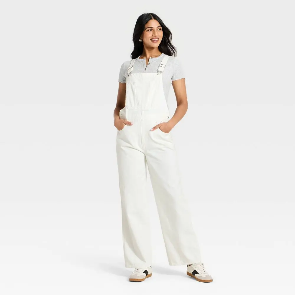 Universal Thread Women's Long Sleeve Denim Chore Jumpsuit - White