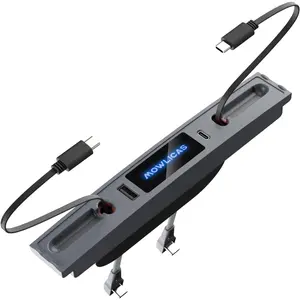 2 USB C Charging Hub for Tesla (Silver Gray), Retractable 27W Fast Charger for iPhone 15 is Necessary Model 3/Y Accessories (2025-2021) but not Highland or Juniper Compatible, Tesla Gifts