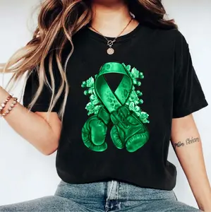 Emerald Green Ribbon T-Shirt, Liver Cancer boxing Gloves Shirt, Liver Cancer Awareness Tee, Cancer Warrior Tee, Liver Cancer Survivor T-Shirt.