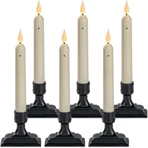 6 count Window Candles with Sensor Dusk to Dawn,  Electric Window Candle Flickering, Christmas  Candles  Operated, Led Candlesticks with Black Holders for Xmas Holiday Decor