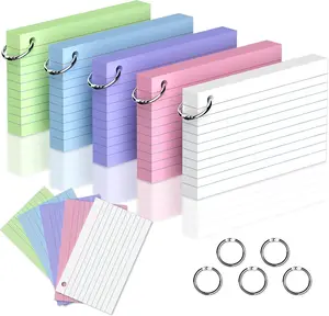250 Count Colored Index Cards 3 x 5 Inch, Lined Flash Cards with Key Ring, Ruled Note Cards for Office Use, Portable Note Taking Study Flashcards for Home and School