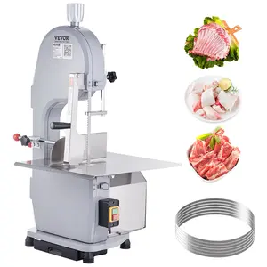 VEVOR Commercial 1100W Power Electric Meat Bandsaw, Aluminum+Steel Countertop Bone Sawing & Slicing Machine with Push Rod, 19.3"x15" Workbench, 0.16-7.9" Cutting Thickness, Frozen Cut Cutter with 6 Blades for Rib Pork Beef