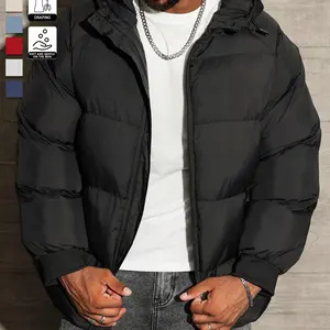 Men��s Plain Pocket Zip-Up Thick Warm Hooded Puffer Coat, Regular Fit Long Sleeve Padded Winter Coat,  Cold Weather Gear, Jackets for Men, Jackets, jackets heated jacket fur coat oktoberfest outfit zip jackets fleece jacket jean jacket outfits Dark Grey