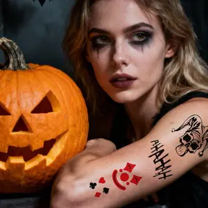 The Joker Psycho Clown Waterproof Temporary Tattoo Set 4 Sheets for Halloween Cosplay and Themed Parties High-Quality Iconic Joker Symbols