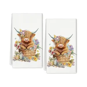 Easter Egg Cow Kitchen Towels Set of 2, Dish Drying Cloths, Hand Towels, Kitchen Decor, Neighbor Gift, Sweet Housewarming Present