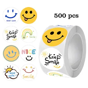 Cute Smiley Face Stickers Roll, 500pcs Self-Adhesive PVC Waterproof Decorative Stickers, Funny Stickers for Gifts, Laptops, Bottles, DIY Crafts
