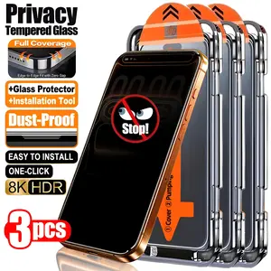 3-Pcs Tempered Glass Privacy Screen Protector with Install Kit Auto-Alignment Kit, Compatible with iPhone 17 Pro Max/16 PRO/16E/15/14/13 mini/12/11/Xs Max and More. AR+AF High Quality 9H Hardness Tempered share