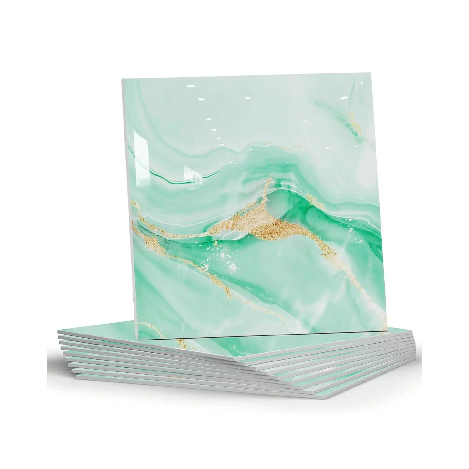 10 Sheets Marble Peel And Stick Backsplash Tile  12"x12" Waterproof Pvc Self Adhesive Shower Wall Panels For Bathroom Kitchen Living Room (emerald Green)