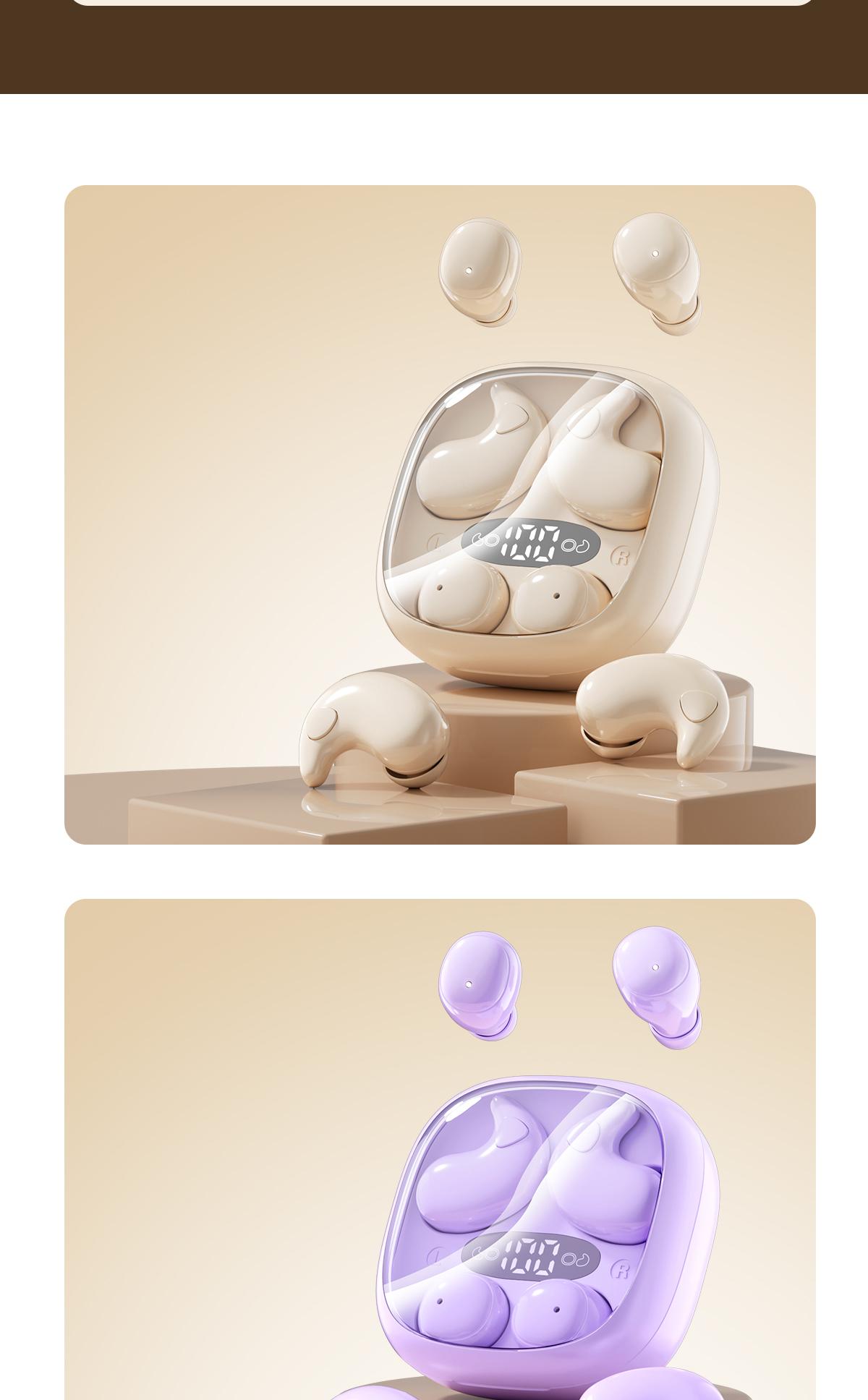 Chengruida M126 HiFi Quality 2 Pairs Wireless Earbuds, Ultra Thin Mini No Ear Pressure Side Sleep, Noise Reduction Call Long Battery Life