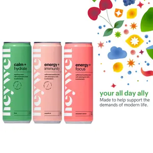 heywell variety pack - naturally flavored sparkling waters with adaptogens and antioxidants for energy, immunity, focus, hydration, and stress support