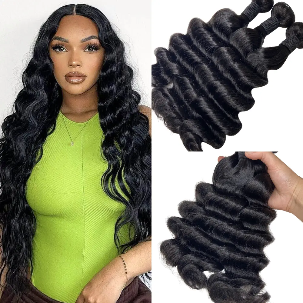 [We Heart Hair] Loose Deep Wave Malaysian Virgin Human Hair Bundle - Unisex Fluffy Hairpiece Sister Locs Extension Glueless Frontal