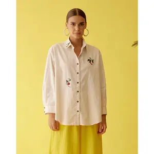 Cream embroidered chilli applique shirt