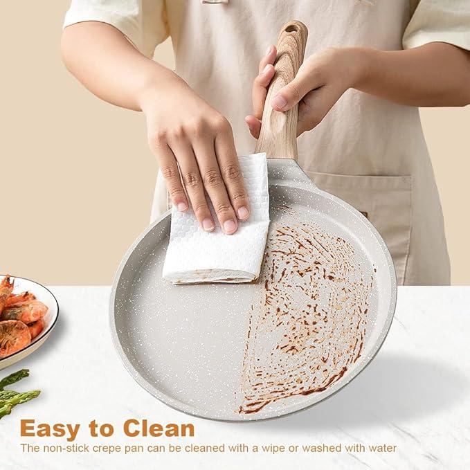 Nonstick Crepe Pan with Spreader,  Ceramic Coating Pancake Dosa Tawa Griddle Pan, for All Stove, Induction Compatible, PFOA Free (White)