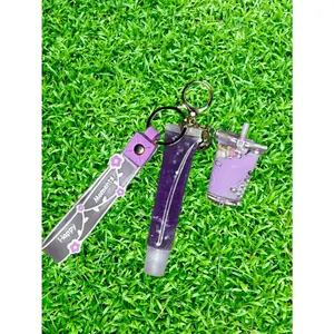 Purple Happy Moments Liquid Acrylic Keychain with lipgloss