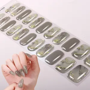 22 tips Gel Nail Full Wraps, Greyish-brown Nail Strips, Long-Lasting Self-Adhesive Oval Full Nail Sticker, Glitter Gold&Marble Design, Single Use, For Women And Girls, UV Free, Quick Nail Art, Salon Quality, Easy to Apply&Remove, Embellishments