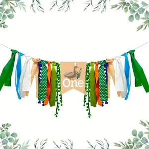 1 Set Mallard Duck High Chair Banner, Lucky Duck Birthday Decorations, Duck Hunting Birthday High Chair Tassel Banner for Lucky Duck Birthday Party Supplies