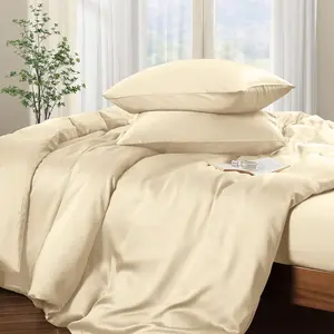 Tencel Lyocell Duvet Cover Queen Size 3 Piece - Sandstone Cooling Duvet Cover Set for Hot Sleeper - Natural Eucalyptus Lyocell Fiber - Breathable &-Soft Bedding Set - 90" x 90"
