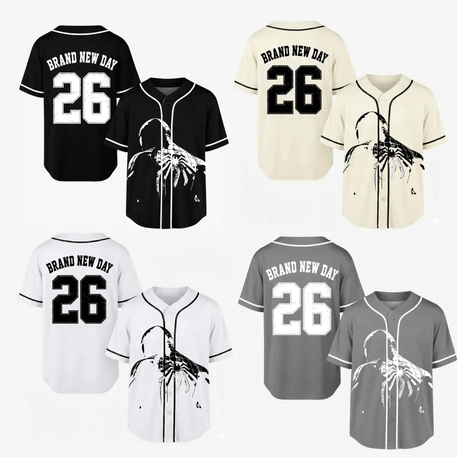Dark Spidey Man Baseball Jersey, Black White Classic Spider Hero Tee, Button Up Short Sleeve Top Streetwear Shirt, Y2K Grunge Web Slinger Aesthetic, Unisex Graphic Apparel