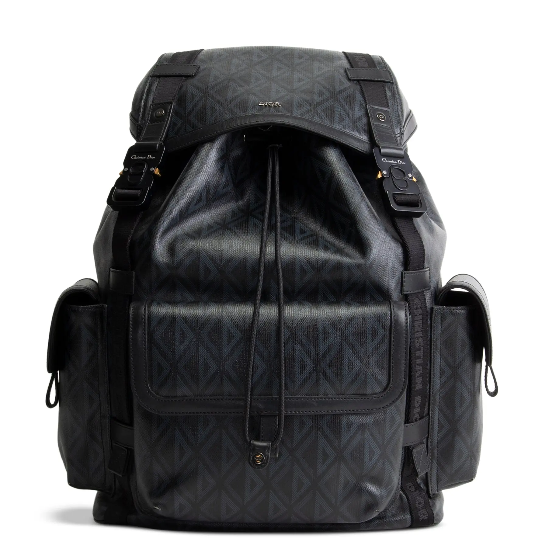 Pre-owned Dior CD Diamond Coated Canvas with Leather Trim Backpacks Men Hit The Road Backpack CD Diamond Canvas
