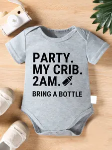 Party My Crib 2AM Bring A Bottle Baby Bodysuit Funny Newborn Short Sleeve Onesie