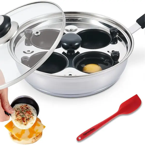 Non Stick Easy Use Rust Resistant Home Kitchen Breakfast Brunch Induction Cooktop Egg Poacher | 4 Cups, 18/10 Stainless Steel, Stainless Steel Egg Poaching Pan