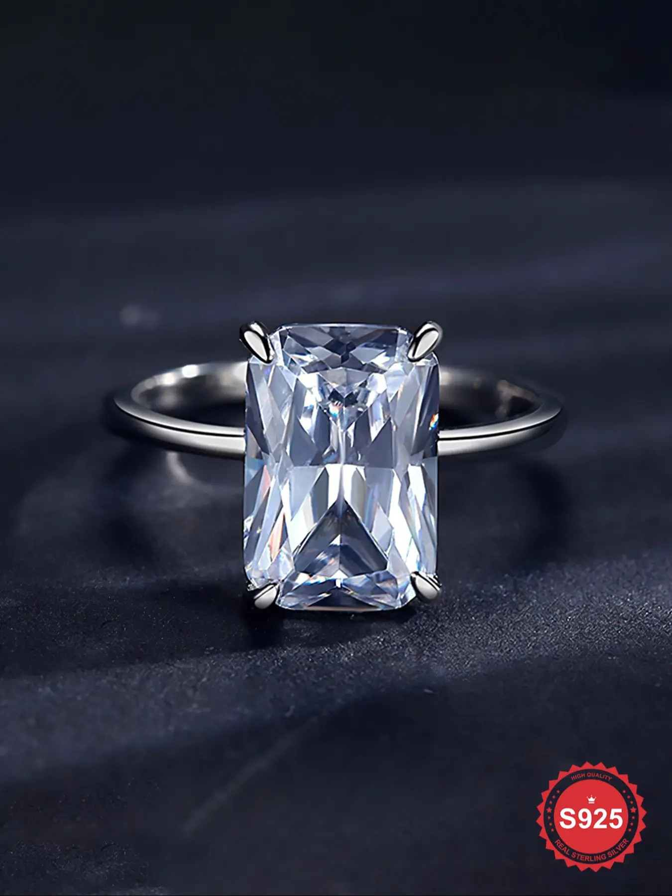 1Pc Glamorous 1-2 Carat Rectangle Single Solitaire Zircon Rings for Women 925 Sterling Silver Promise Eternity Wedding Engagement Ring Fine Jewelry Anniversary Gift