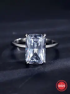 1Pc Glamorous 1-2 Carat Rectangle Single Solitaire Zircon Rings for Women 925 Sterling Silver Promise Eternity Wedding Engagement Ring Fine Jewelry Anniversary Gift