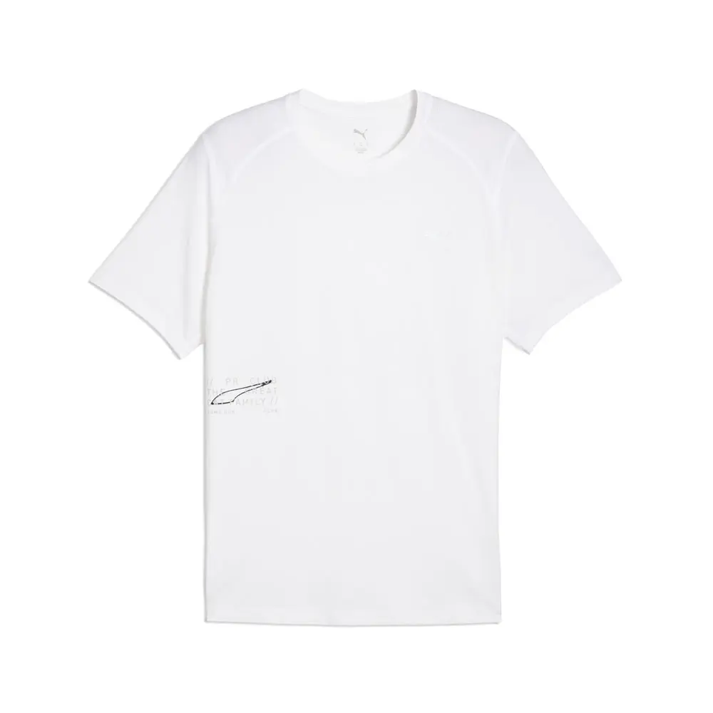 PUMA Mens Run Graphic Mesh Crew Neck Short Sleeve Athletic Casual Tops Casual - White