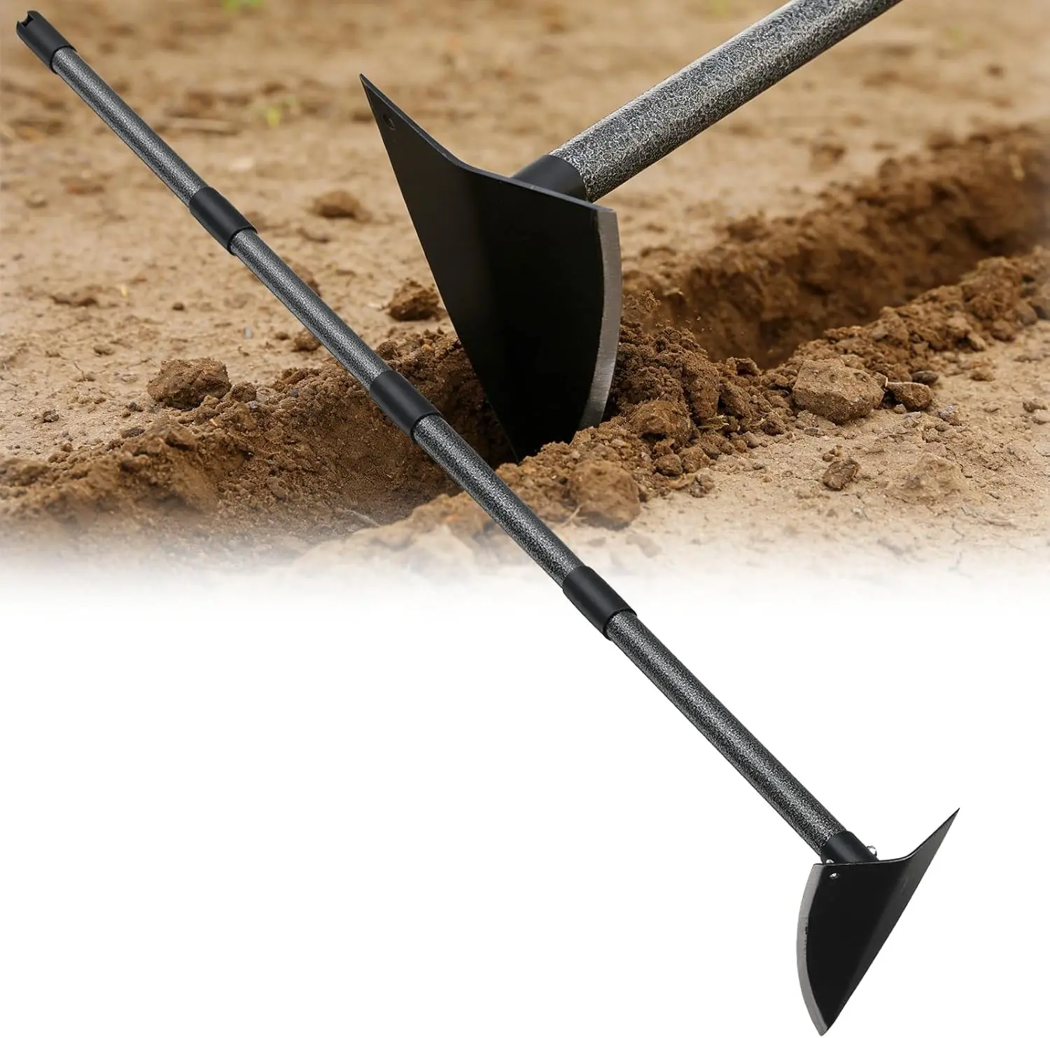Garden Warren Hoe - Carbon Steel Sharp Triangle Hoe, 72" Adjustable Long Handle, Heavy Duty Gardening Hand Hoe For Weeding Digging Loosening Soil, Stand Weeder Remover Tool For Yard Lawn Flower Beds