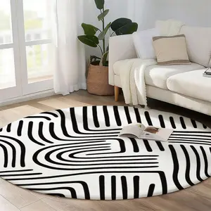 1pc Abstract Lines Pattern Round Rug for Entryway, LivingRoom, Dining Room, Bedroom, Balcony, Study, Machine Washable Round Large Area Rug, Soft Non-slip Floor Mat, Chic Rug for Home Decor