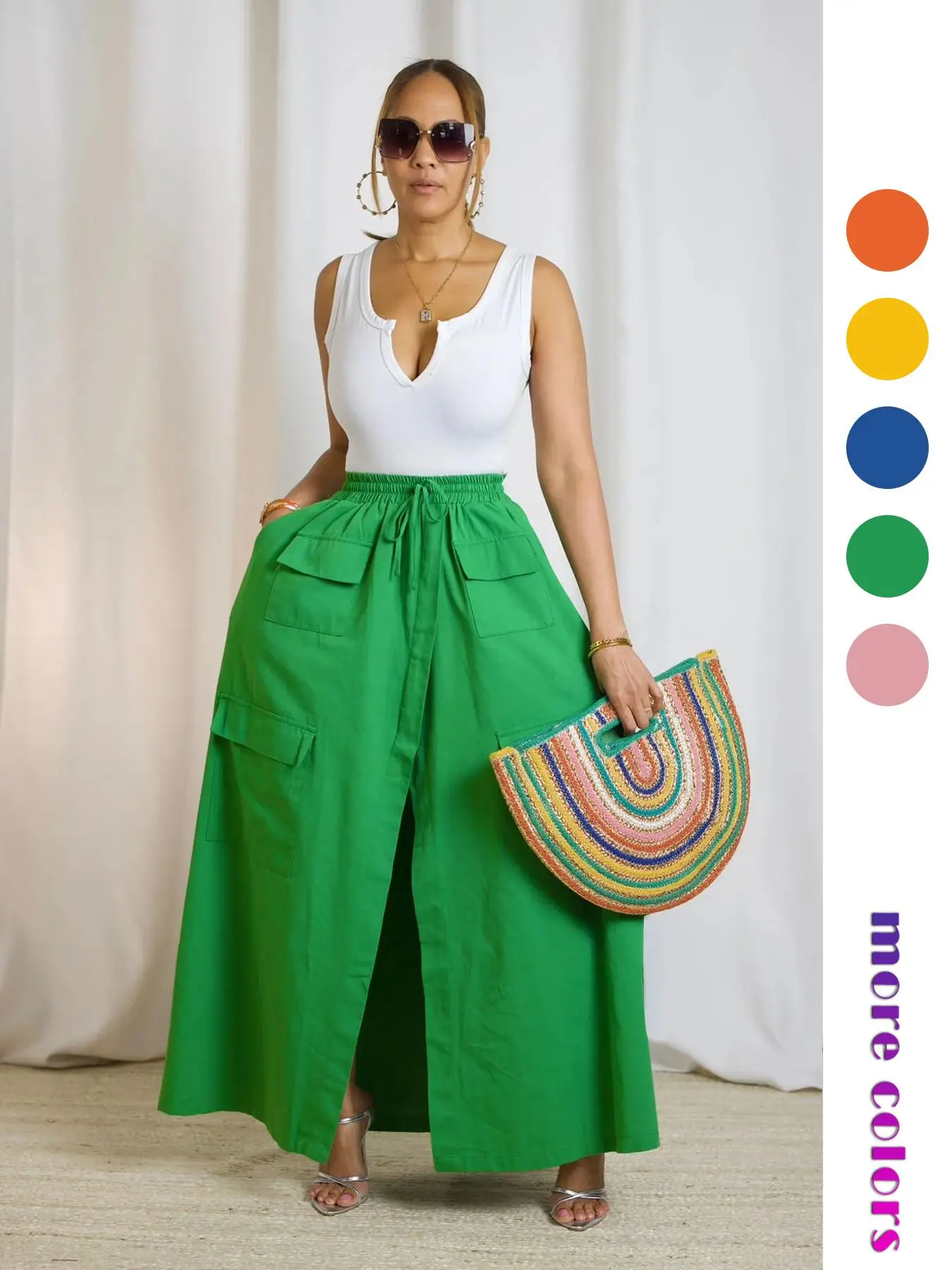 Women's Plain Drawstring High Waist Skirt, Casual Boho Pocket Wrap Skirt for Summer, Ladies Bottoms for Beach Holiday Vacation