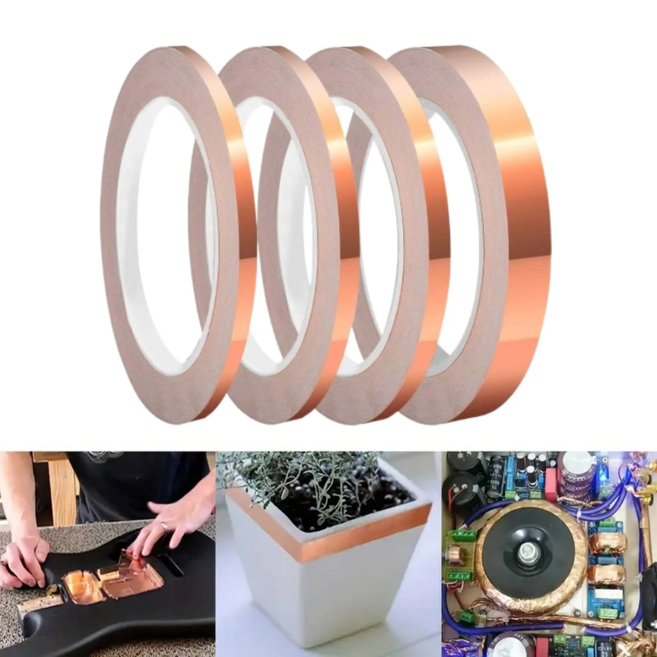 4 Pack Conductive Adhesive Copper Foil Tape - 4 Sizes (0.2/0.24/0.3/0.4In) x22Yards, Double-Sided Conductivity, Easy to Tear, -10℃ to 120℃, for Stained Glass, Guitars, Electrical Repairs, Grounding (Classroom Use)