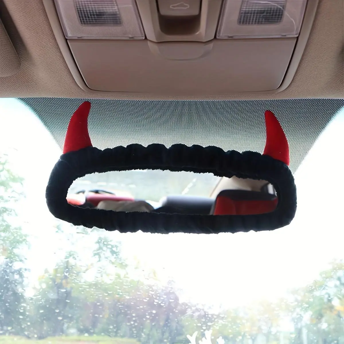 Cute Devil Horn Design Car Rearview Mirror Cover, Creative Car Rearview Mirror Decoration, Universal Car Interior Accessories, Girly Car Accessories, Automotive Decoration, Vehicle Decoration
