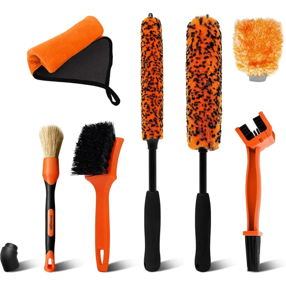 7PCS Cleaning Kit, 2-Size Bendable Wheel Brush, Tire and Chain Brush, Detailing Brush, Microfiber Towel and Car Wash Mitt For Car Wheels,Motorcycle,Dirt Bike Detailing Wash Kit