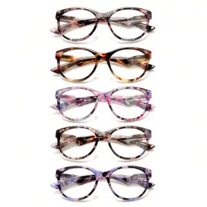 5 Pack Reading Glasses for Unisex Blue Light Blocking with Spring Hinges Style Tortoiseshell Cat-Eye Oval Frame Anti Eyestrain Magnifying Lens Restore Daily Gift Gift