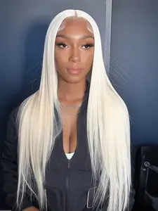Signal White 13x4 Lace Front Wig, Pre-Plucked Hairline Synthetic Straight Wig, Perfect for White Valentine's Day Styling, Valentine's Date Night, Women's Parties, Cosplay, Stage Performances & as a Valentine's Gift. 28 Inch