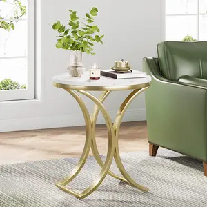 Spaco Marble Side Table,Round Gold End Table with Thickened Top and Metal Frame, Small Sofa Side Tables for Living Room