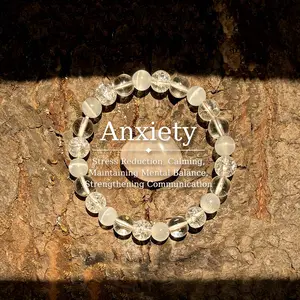 Stress Relief White Crystal Cat's Eye Bracelet | Soothing Moonstone Jewelry for Mental Balance | Valentine's Day Gift Idea|Essential for Anxious Minds,Meditators,Workers & Students |Perfect for Graduation,New Year,Self-Care & Valentine's Celebrations