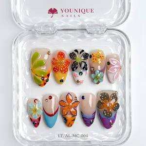 Younique Nails 2025 | LT Studio | Carnival Bloom | 10PCS 100% Handmade Press-On Nails | Reusable Colorful Art