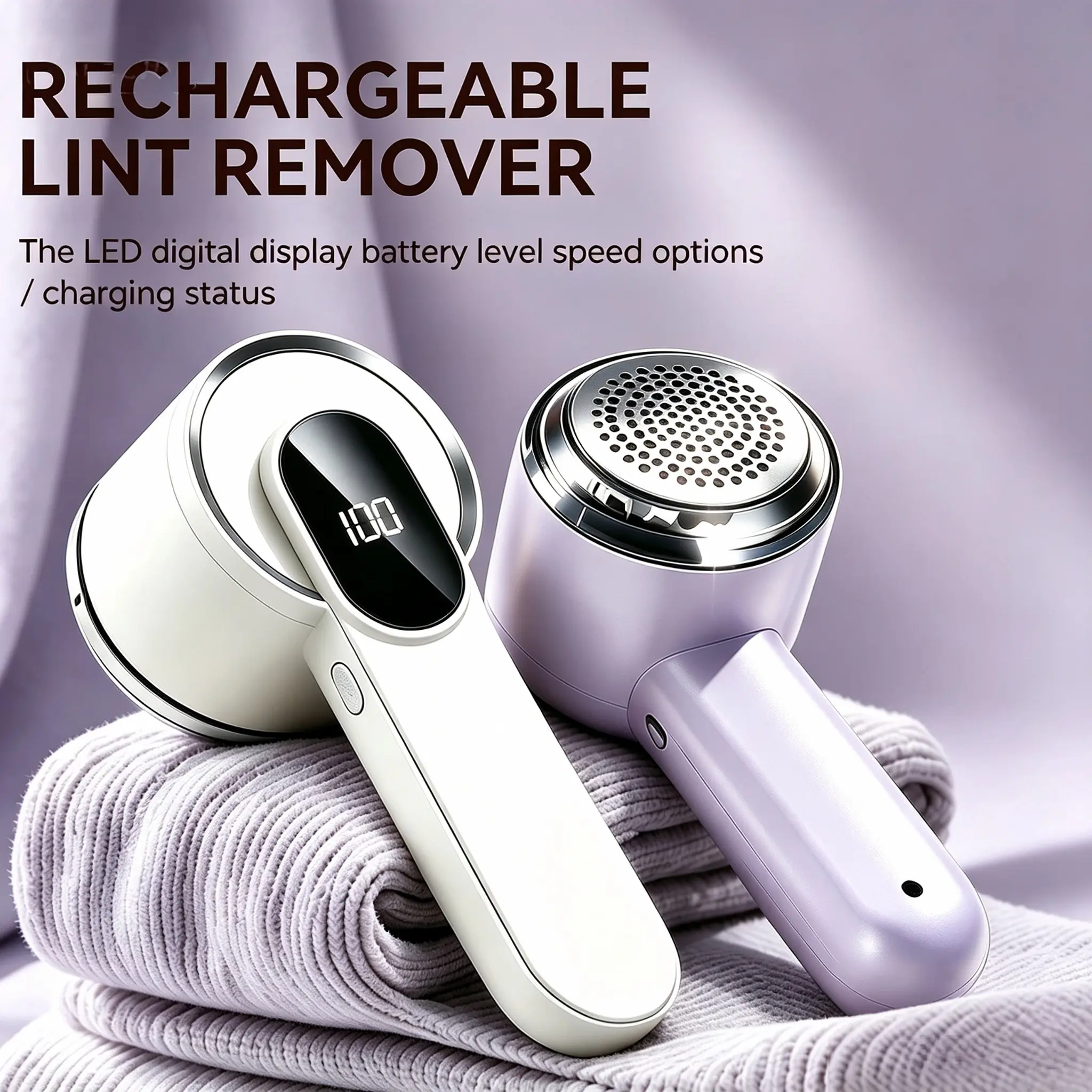 Handheld USB rechargeable electric fabric shaver, 6-blade garment care lint remover, with digital display and handheld handle, suitable for hair removal of clothing and bedding