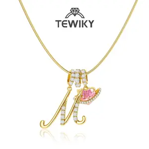 Tewiky Gold 3-Layering Initial A-Z Letter Pendant Necklaces for Women Snake Chain Choker Pink Heart Zircon Adjustable Length Necklace Jewelry For Valentine's Day