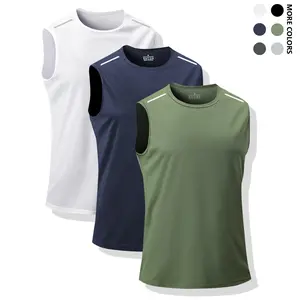 3pcs Men's Quick-Dry Breathable Lightweight Fitted Cut Crew Neck Striped Sleeveless Vests - Mensfashion Tops for Gym, Running, Casual Wear with Fashion Fabric Design