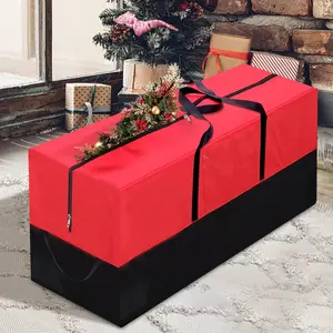 Christmas Tree Storage Bag Fits Up 10 Ft Tall Artificial Trees-Heavy Duty Holiday Storage Box Durable Reinforced H les Zipper Transparent Pocket- 600D Oxford Tree Storage Container Red